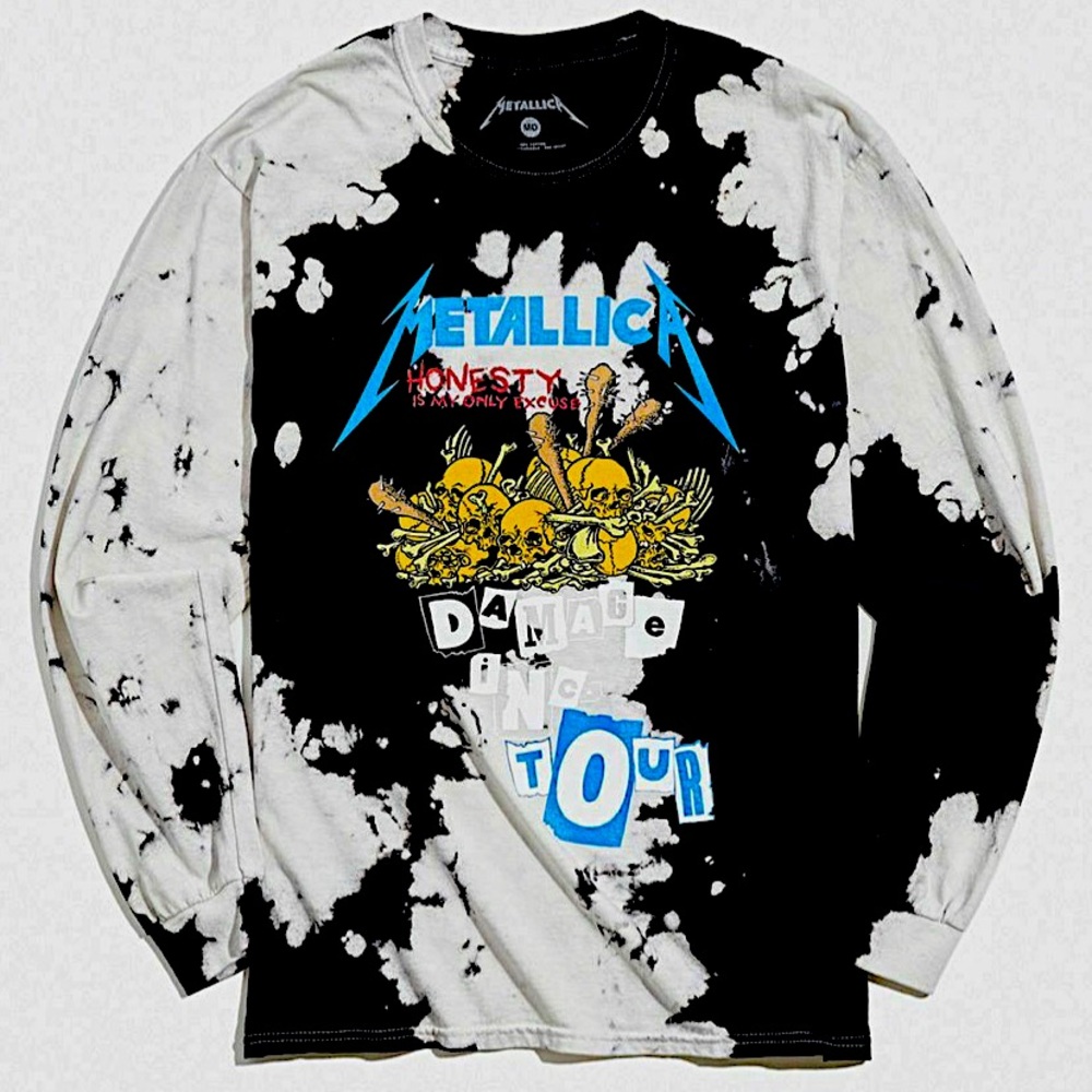 metallica tour shirt Black gray tie-dye long sleeve
